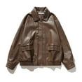 thumbnail image 2 of jtjvou Womens Oversized Leather Jackets Fall Motorcycle Coats Winter Outfits Clothes Tops Hip Hop Leather StreetwearBrown XL, 2 of 6