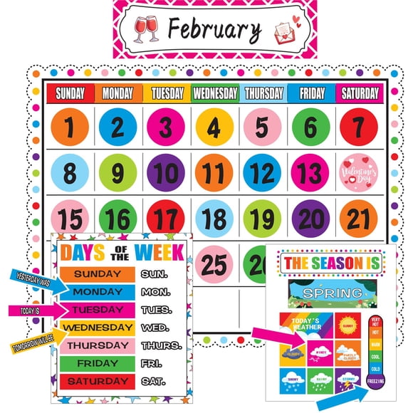 Juego de tablón de anuncios Tevxj, calendario colorido con estaciones y clima
