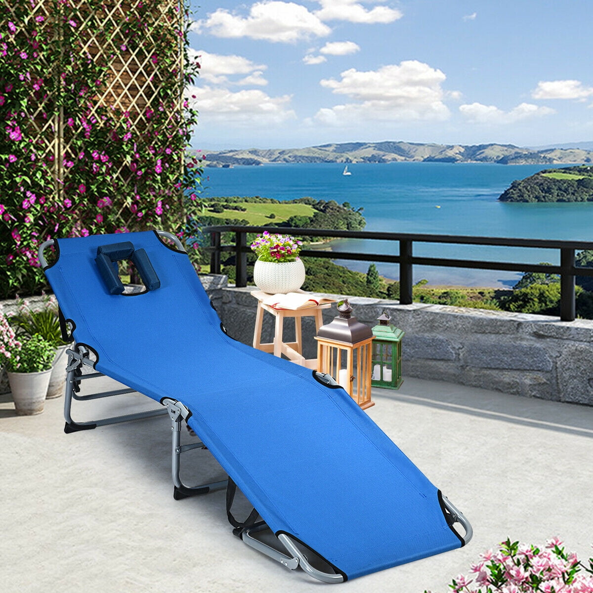 Gymax Folding Chaise Lounge Chair Bed Adjustable Outdoor Patio Beach