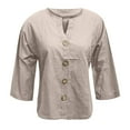 thumbnail image 4 of Women's Linen Shirt Button Down, V Neck, Solid Color, 3/4 Sleeves, Casual Loose Fit Tunic Tops, Available in Multiple Sizes, 4 of 4