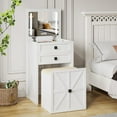 thumbnail image 4 of Miu Farmhouse 3 in 1 Vanity with Mirror, 3-Color Adjustable Lighting, Cushioned Stool for Bedroom Organization & Beauty Routines, 4 of 18