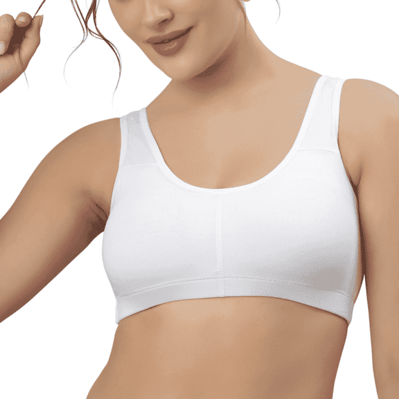 Primeglobalca-Women’s Comfortable Cotton Sports Bra, Wirefree Stretch Bralette-White,S