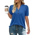thumbnail image 2 of ONLYSHE Womens Summer Blouse Puff Short Sleeve V Neckline T Shirts Breathable Loose Fit Tunic Tops, 2 of 5