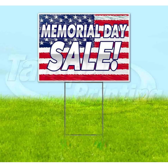 Memorial Day Sale (18" x 24") Yard Sign, Includes Metal Step Stake