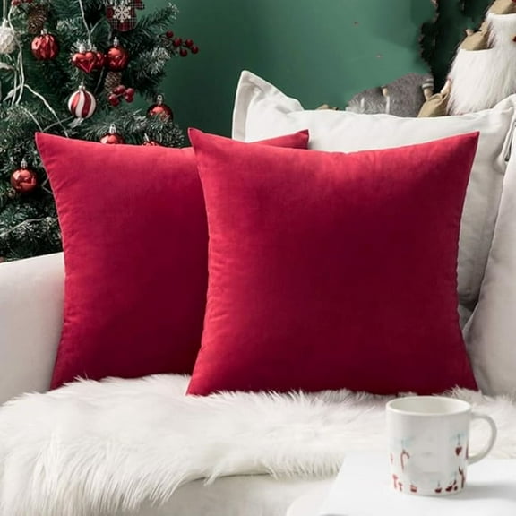 Knubmt Set of 2 Soft Velvet Pillow Covers Solid Decorative Square Pillowcase for Sofa Couch Bed Chair, 16x16inch