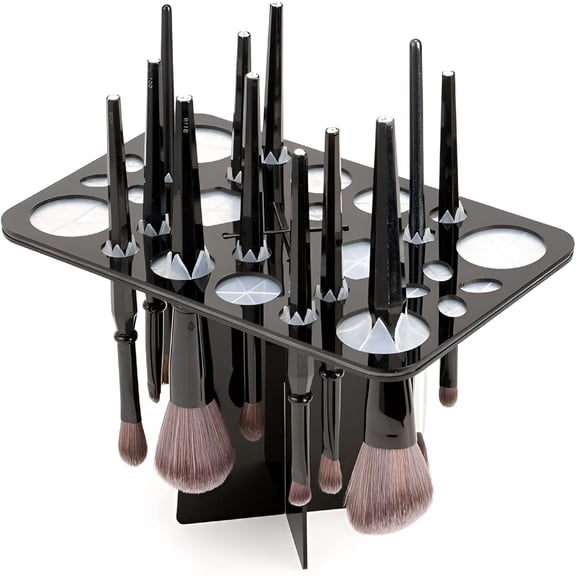 ACDANC Collapsible Makeup Brush Drying Rack, 28 Slot Silicone Brush Holder Stand for Acrylic Nail Tools, Paintbrushes, and Cosmetic Organizer, Black