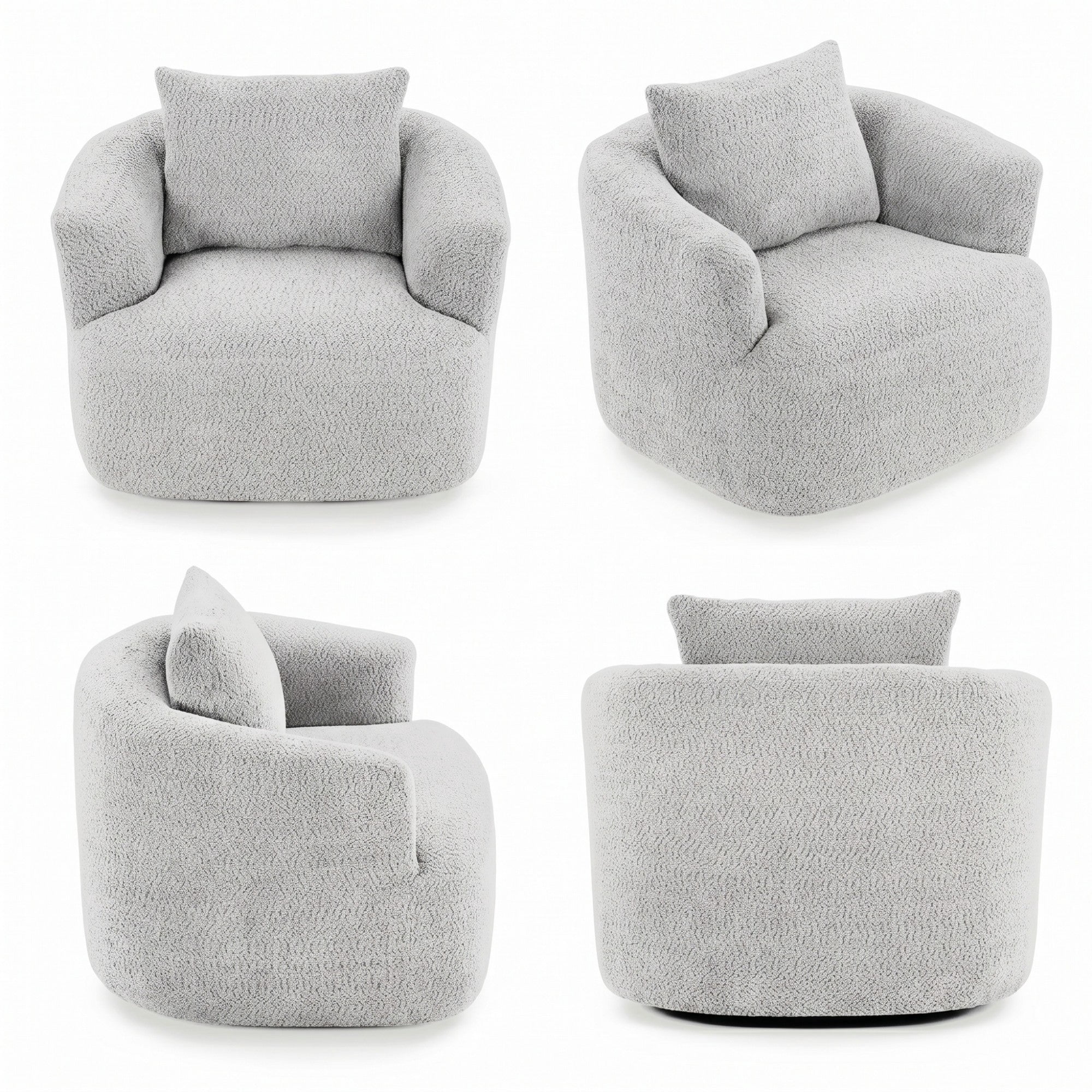 Sailvan 38.2" Swivel Accent Chair, Boucle Upholstered 360 Degree Barrel Sofa with Pillow for Living Room Light Grey