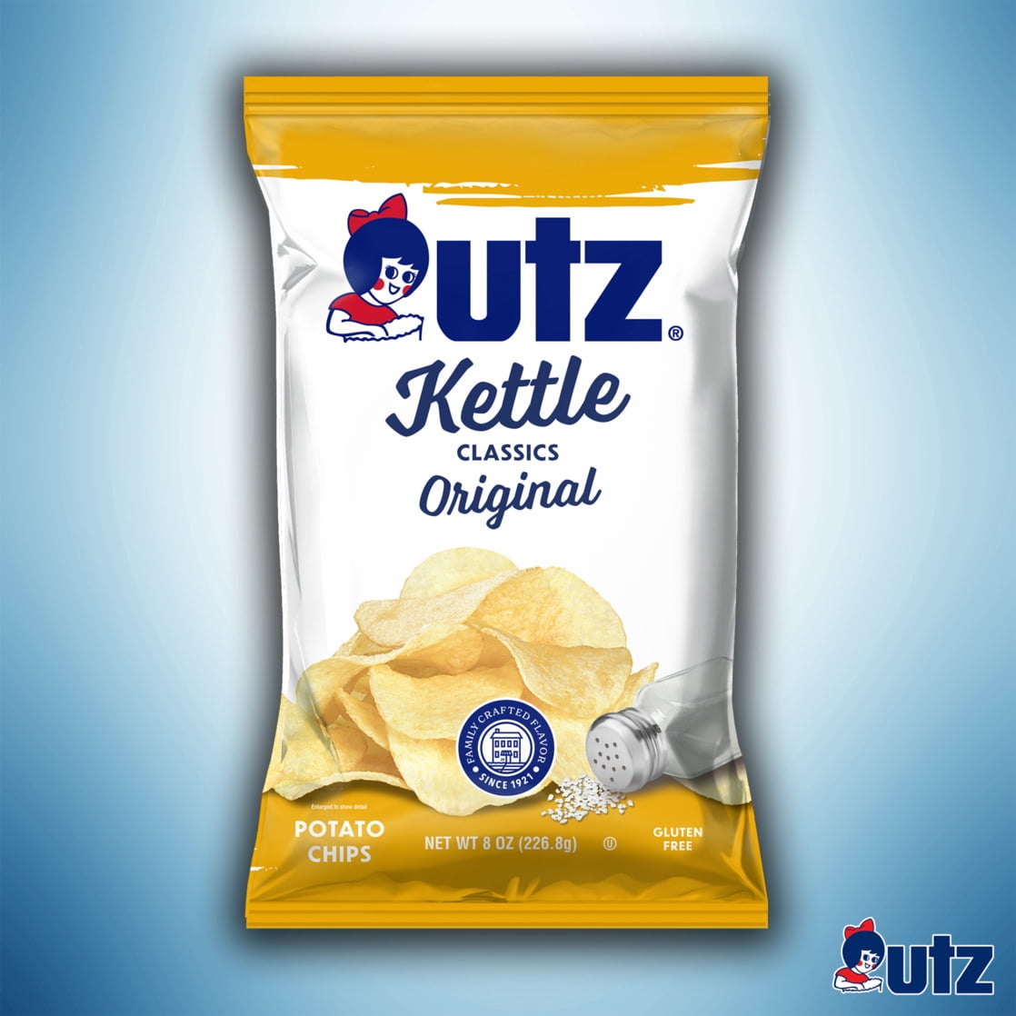 (3 pack) Utz Kettle Classics Original Potato Chips, Gluten-Free, 8 oz Bag