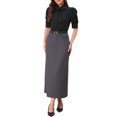thumbnail image 2 of INSPIRE CHIC Women's Bow Tie Solid Color Puff Short Sleeve Button Down Bodysuit Blouse M Black, 2 of 6