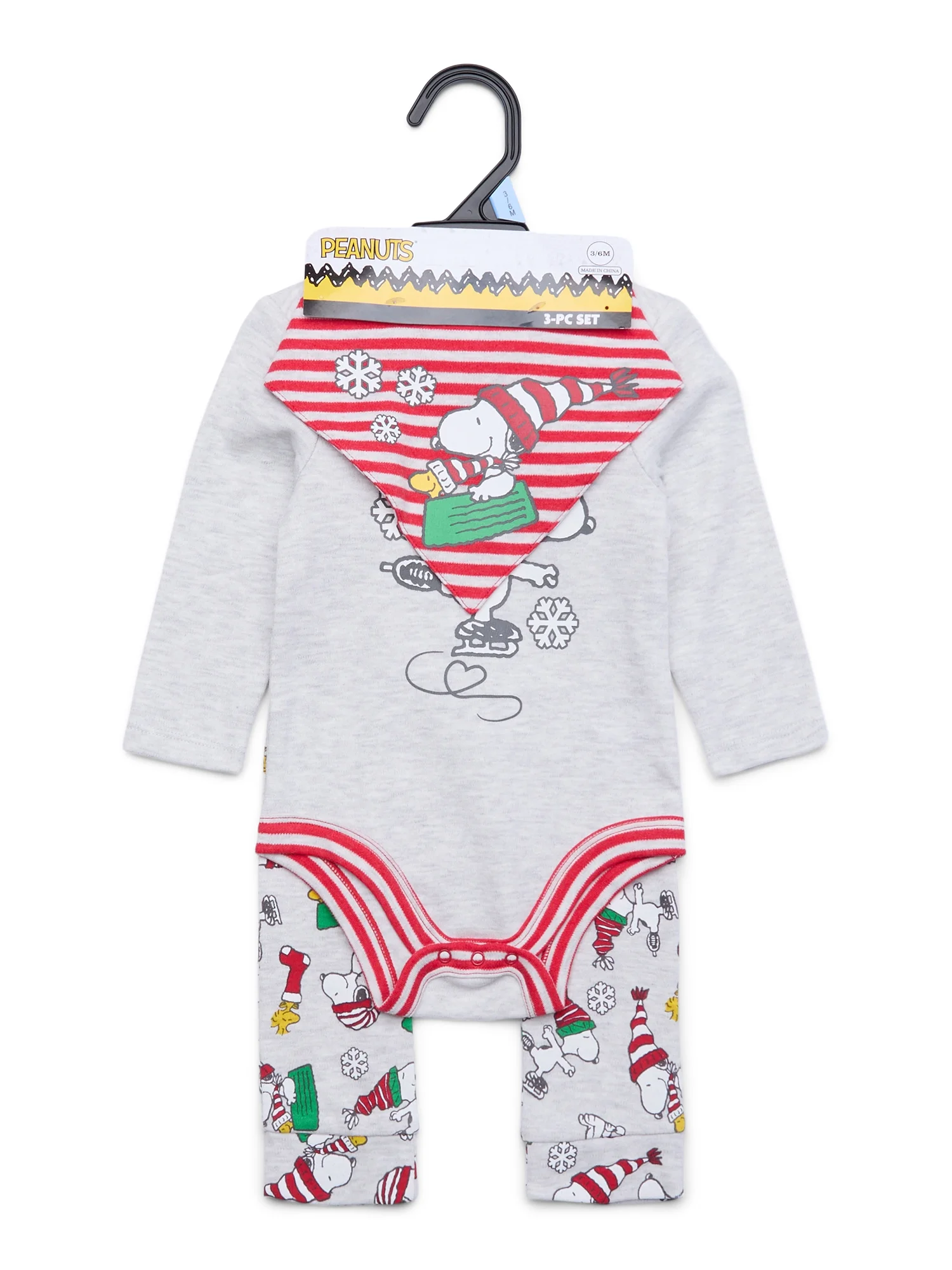 Character Infant Baby Holiday Take Me Home, Bib, Long-Sleeve Bodysuit, and Pants Outfit Set, 3-Piece Sizes Newborn-12 Months