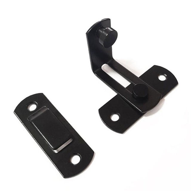 Cerradura de puerta de acero inoxidable en ángulo recto de 90 grados para vallas de madera, puertas y ventanas, puertas correderas (grandes negras) 2 juegos Zefei Wu 9024735025375