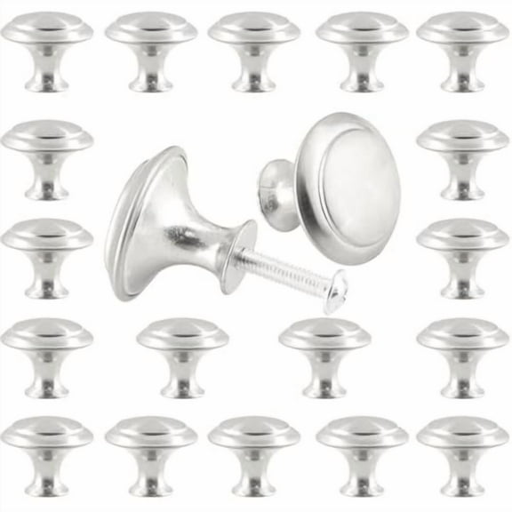 20Pcs Round Cabinet Knobs,1Inch Silver Drawer Knob Pull Handles Modern Zinc Dresser Knobs for Wardrobe,Cupboard,Door