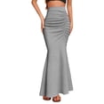 thumbnail image 4 of LWavelet Women Ruched Mermaid Midi Skirt High Waist Flared Hem Elegant Casual Long Skirt Gray 3XL, 4 of 4