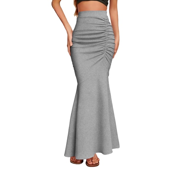 Womens Plus Size Fishtail Pencil Skirts Elegant Ruffle Hem Skirt High Waisted Stretch Skirts