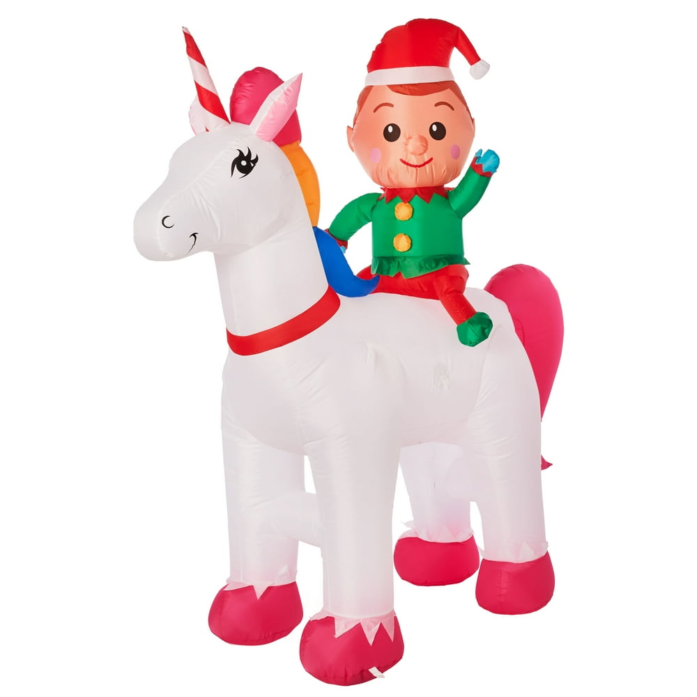 Holiday Time 6ft Unicorn With Elf Inflatable