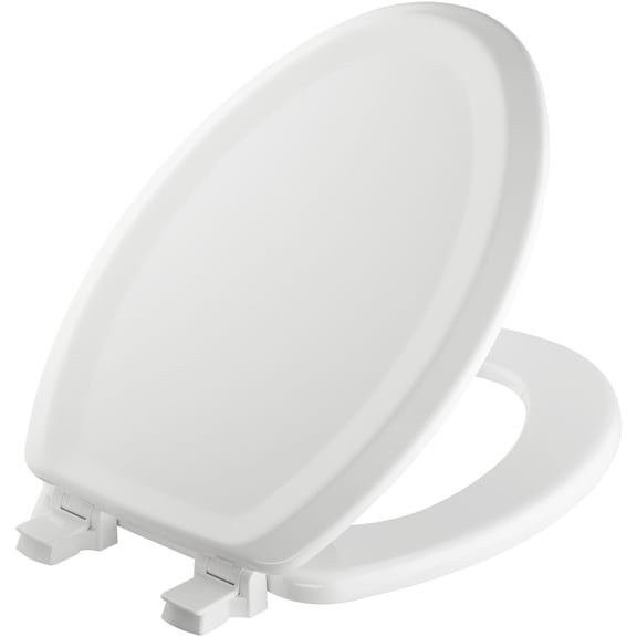 Mayfair Traditional Elongated Enameled Wood Toilet Seat in White with Stay·Tite
