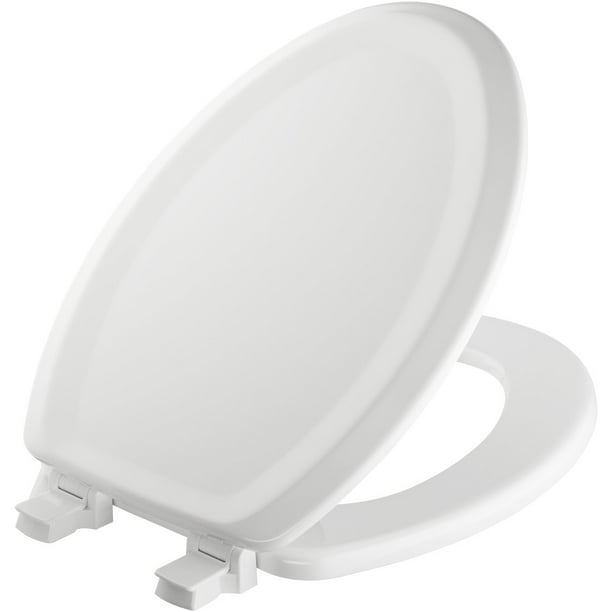 Mayfair Traditional Elongated Enameled Wood Toilet Seat in White with