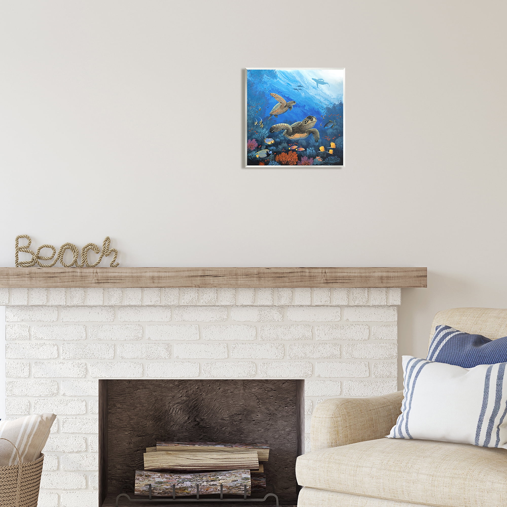 Stupell Industries Underwater Turtles & Fish Coastal Painting Unframed Art Print Wall Art