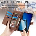 thumbnail image 7 of Case for iPhone 14 Case & iPhone 13 Case Wallet Case Zipper Pocket with Card Holder Slot Magnetic Closure Lanyard Flip Cover, Brown, 7 of 7
