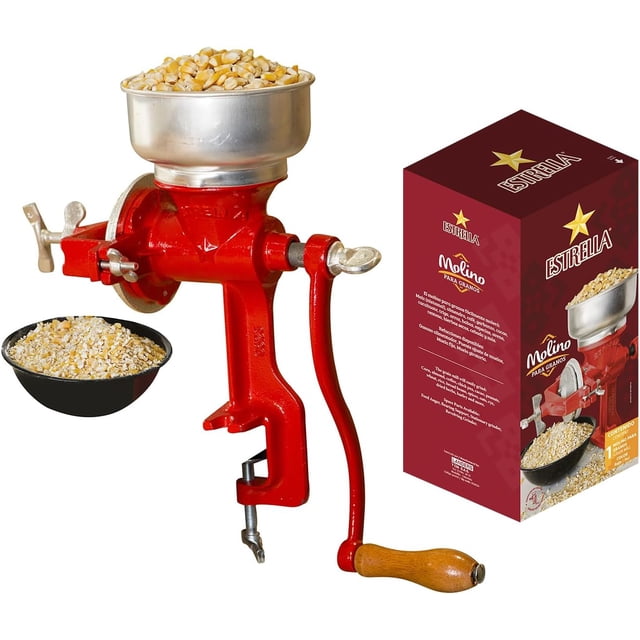 Molino para Grano Estrella Rojo Manual de Mesa 1 kg Maíz Trigo Garbanzo y Almendra