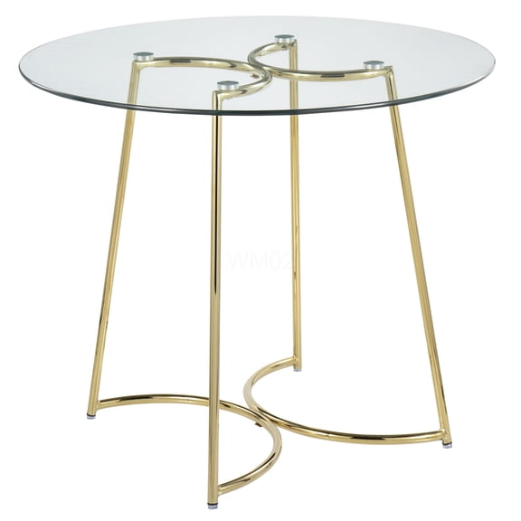 Glamorous Gold Round Glass Top Dining Table for Kitchen Breakfast Nook