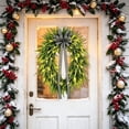 thumbnail image 6 of 18" Pre-Lit Artificial Fern Wreath with Striped Bow, Rustic Farmhouse Warm LED Hanging Wreath,Indoor Outdoor Front Door Wall Mantel Holiday Decoration, 6 of 7