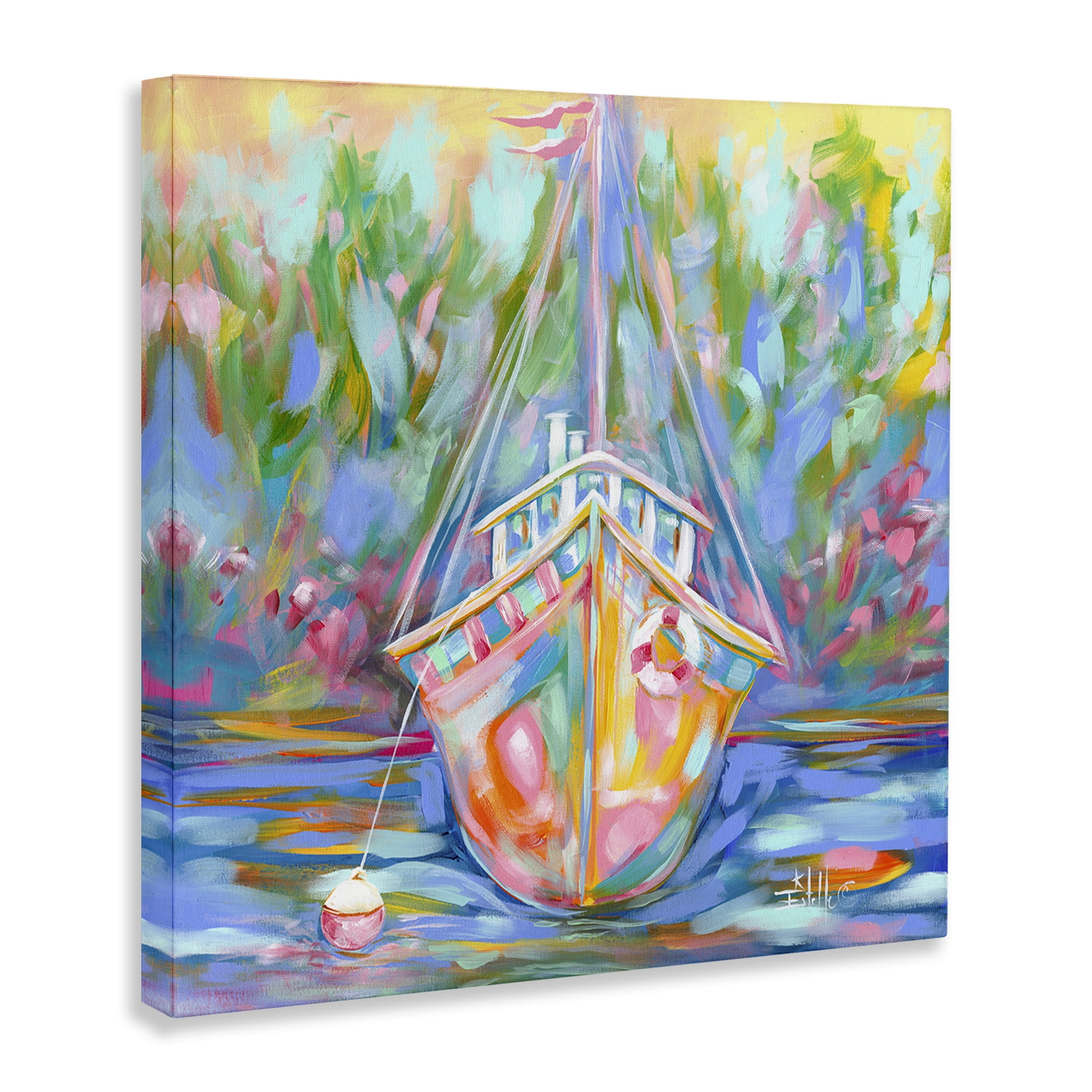 Stupell Industries Boat In Waiting Transportation Painting Gallery Wrapped Canvas Art Print Wall Art, 17 x 17