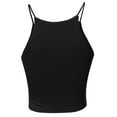 thumbnail image 3 of A2Y Women's Basic Solid Spaghetti Strap High Neck Rayon Spandex Crop Top Black M, 3 of 5