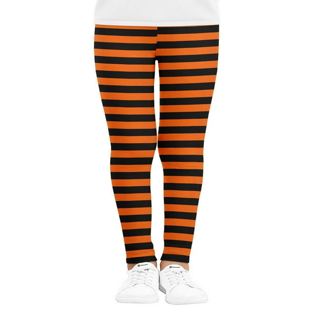 Girls Halloween Leggings Color Block Stripe Print Sports Trousers