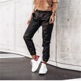 thumbnail image 1 of Pantalones pitillo de cuero Pu con bolsillo para mujer, pantalones de mujer con cordón en la cintura elástica sólida, ropa de calle informal para primavera y otoño ShuxiuWang 8390613581259, 1 of 1