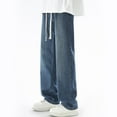 thumbnail image 4 of hotojiny Baggy Jeans for Men Fall Streetwear Trendy Wide Leg Loose Fit Denim Pants Washed Elastic Waist Drawstring Jeans Big and Tall, 4 of 7
