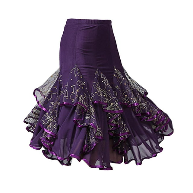 BELOVING Jupe de Danse Latine Tango pour Femmes Robe à Sequins Jupe de Danse Jupe de Hanche Assiette B