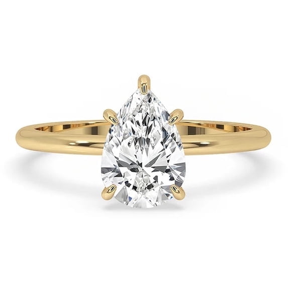 ZELSU 2.00 CT Pear Cut Moissanite Solitaire Engagement Ring in Yellow Gold