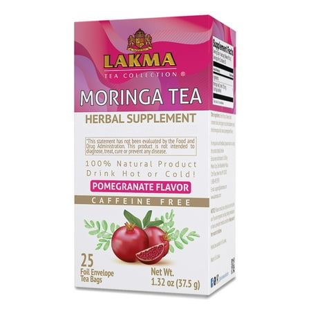 Lakma Moringa Oleifera Green Tea Pomegranate Flavor - 25 Tea Bags - Caffeine Free
