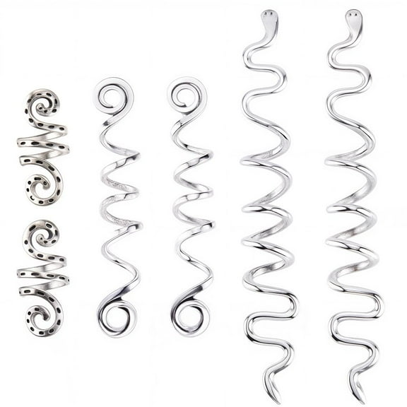 1 Box 6Pcs 3 Styles Snake Hair Cuff Braid Hair Jewelry Silver Metal Alloy Vintage Dreadlock Bead Loc Coil Decoration Barrette Hairclip Accessories for Party Headdress Findings for DIY
