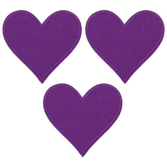 Uxcell Parche de hierro en forma de corazón para ropa, regalos de embalaje, textiles para el hogar, púrpura, 3 piezas