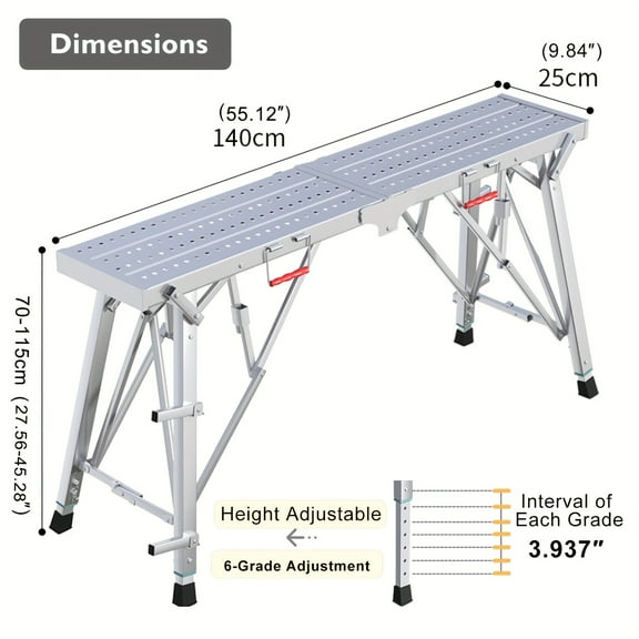 Folding Mobile Scaffolding Platform, Metal Step Ladder, 661 Lbs Load Capacity, Ideal for Painting, Drywall, Ceiling Cleaning, Decorating & Car Washing