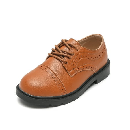 kkdom Boys Girls Dress Oxfords Shoes School Shoes For Kids Lace Up Leather Shoes Brown 6 Toddler