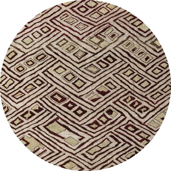 Ahgly Company Indoor Round Abstract Red Brown Abstract Area Rugs, 3' Round