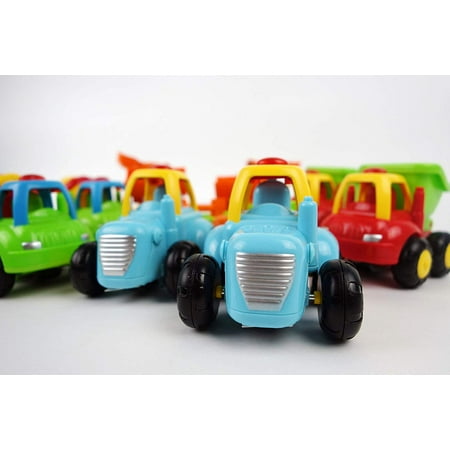 NBD Happy Singing Trucks - Friction Powered Cars Push and Go Toy Set of Eight Vehicles 2 Tractors, 2 Bulldozers, 2 Cement Mixer Trucks, 2 Dump Trucks, for 1 2 3 Years Old Boys Toddlers Kids