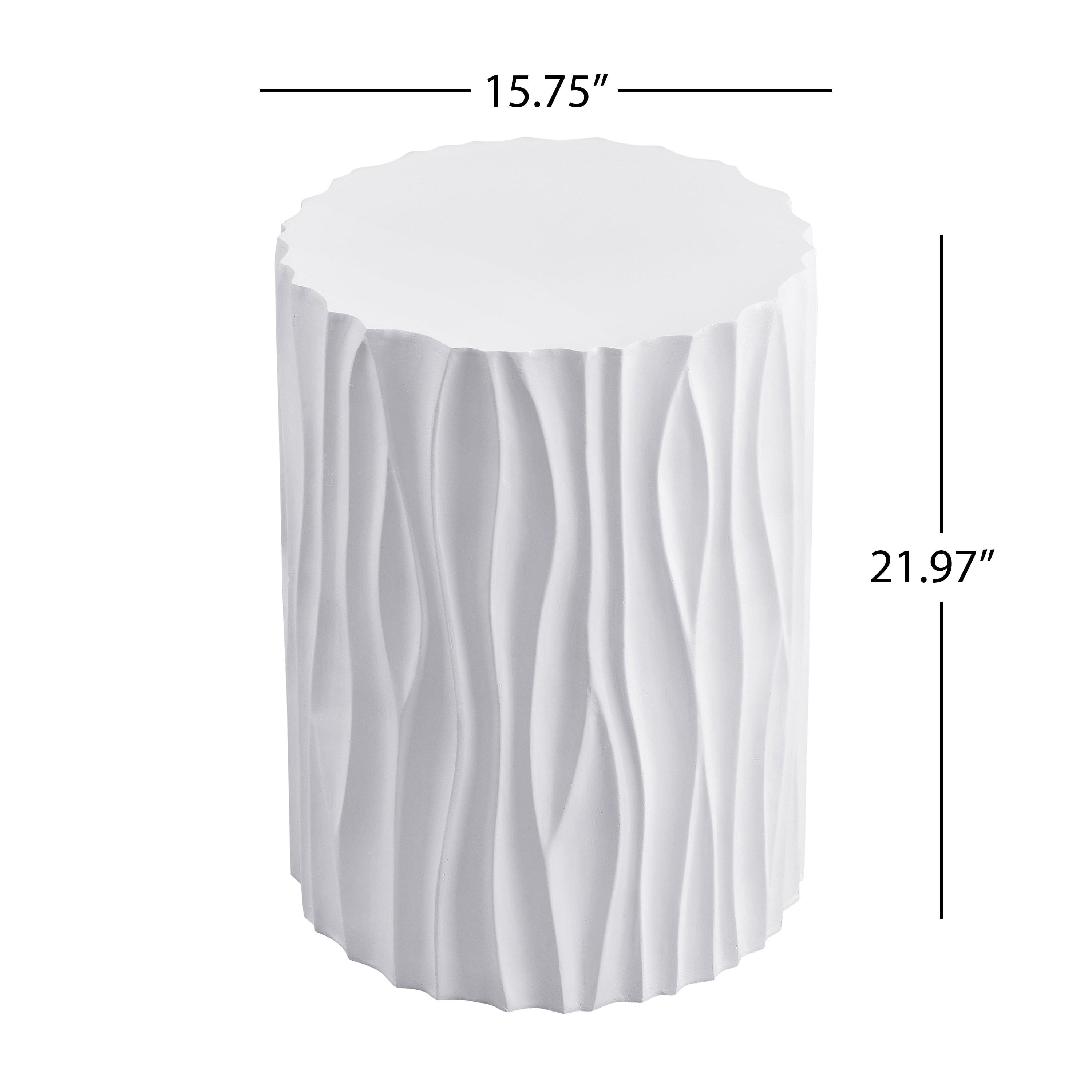 Side Table, Outdoor White Wavy Fluted Design Table for Patio Balcony Garden, White
