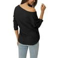thumbnail image 3 of INSPIRE CHIC Women's V Neck Waffle Knit Long Sleeve Loose Casual Lightweight Pullover S Black, 3 of 6