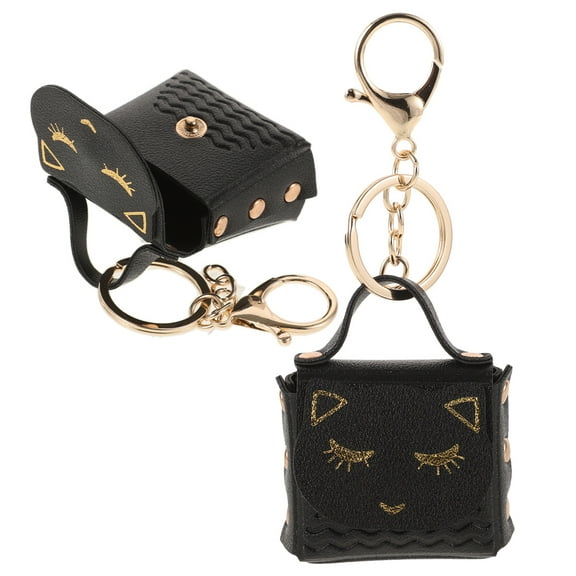 PBPBOX 2Pcs Mini Keychain Bag Black PU Attach to Phones Accessories Travel Shopping