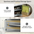 thumbnail image 5 of Shoe Storage Bench with Cushion, 47" Rustic Entryway Bench with 4 Rattan Doors, 2-Tier Shoe Organizer Cabinet with Adjustable Shelves for Living Room, Gray, 5 of 7