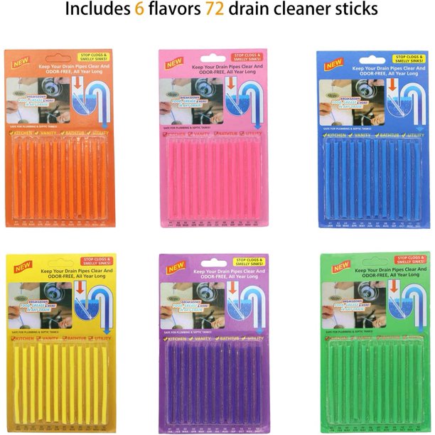 72pcs Drain Sticks Drain Cleaner Sticks Drain Sink Deodorizer Sticks