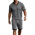 thumbnail image 5 of Gytharion 2 Piece Summer Tracksuits for Men V Neck Short Sleeve Shirt with Drawstring Elastic Waist Shorts Sets Soild Color Athletic Outfits, 5 of 8