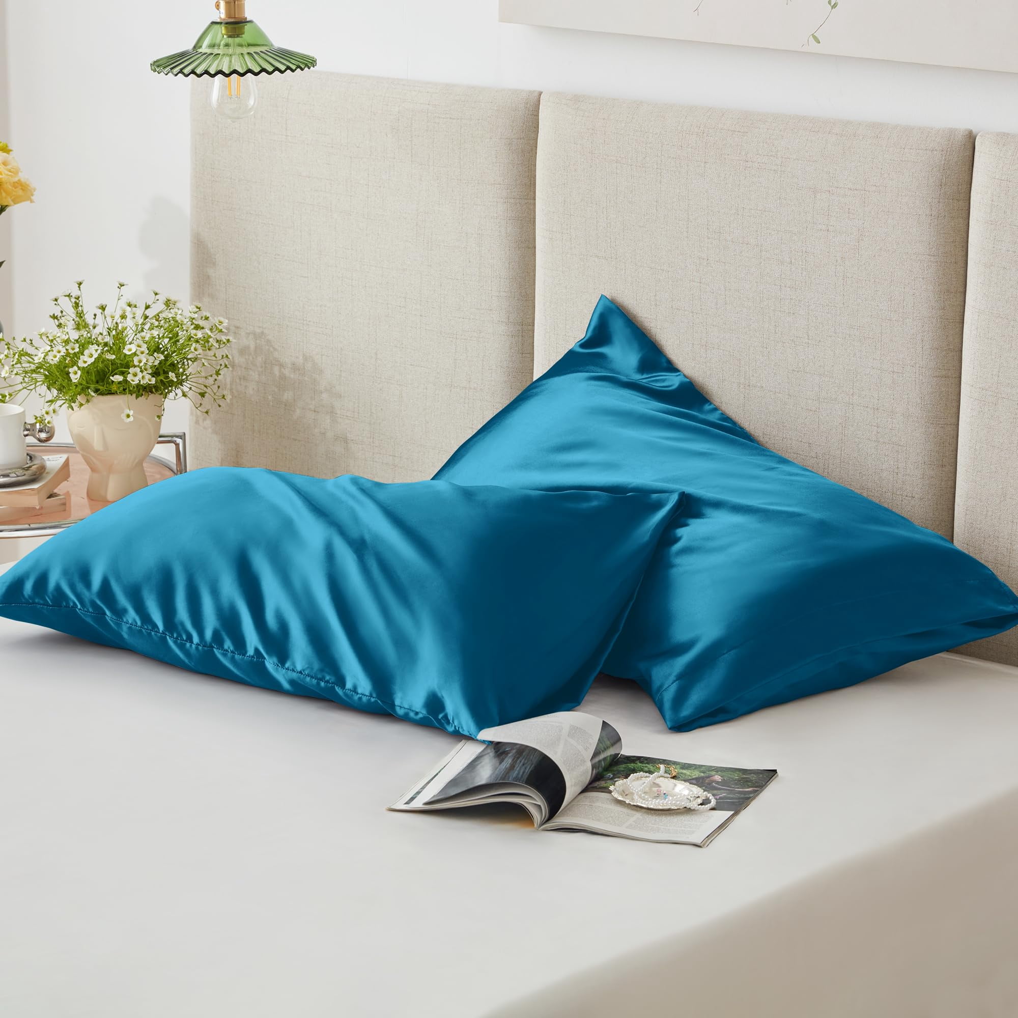 LOUDKS Satin Pillowcase Set of 2 Queen Size 20x30, Cooling Pillow Covers for Hair and Skin, Silky Smooth with Envelope Closure, Similar to Silk, White