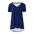 thumbnail image 4 of Giftesty Womens T-Shirts Clearance Fashionable Women's Summer Solid V Neck T-Shirt Short Sleeved Casual Tops Sizes Navy XL, 4 of 5