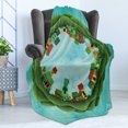 thumbnail image 4 of Fantasy Soft Flannel Fleece Blanket, Small Town Illustration Surrounded by Trees Eco Family Metaphor Theme Artwork, Cozy Plush for Indoor and Outdoor Use, 60" x 80", Green and Blue, by Ambesonne, 4 of 5