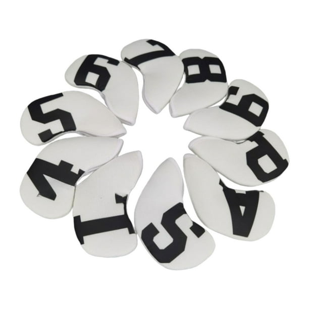 Juego de 10 fundas para hierros de golf, equipo de entrenamiento, regalo, fundas grandes para cabezas de hierros Blanco